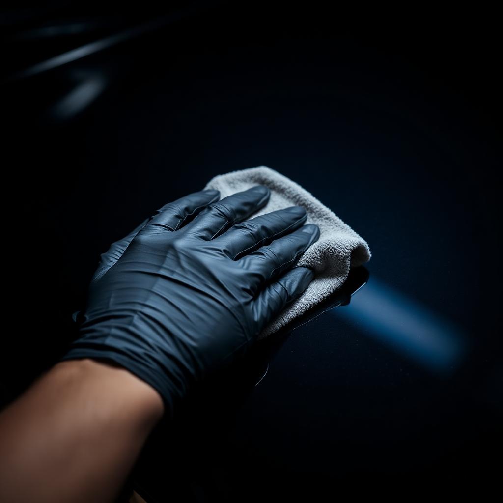 Detailer polishing a glossy black car
